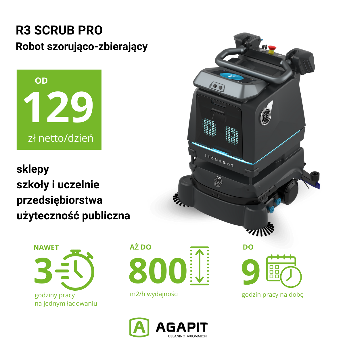 R3 Scrub Pro autonomous cleaning robot offered by Agapit